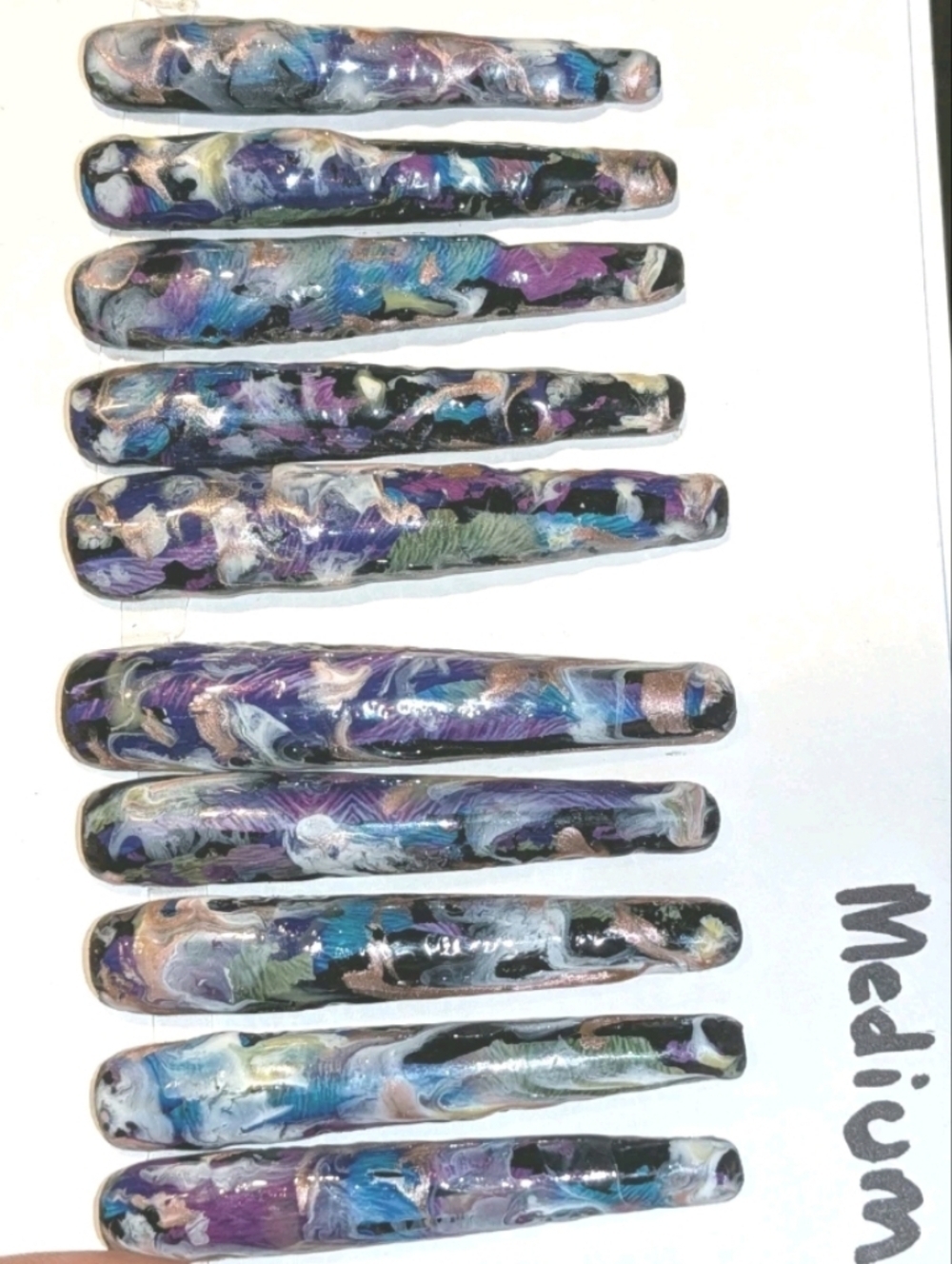Hand Crafted 4xl Abstract Multicolor Swirl Press On Nails- Medium Size